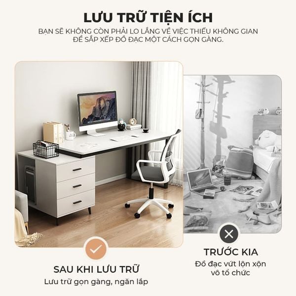 Bàn làm việc kèm tủ đồ khung đen GM196 không gian lưu trữ đơn giản