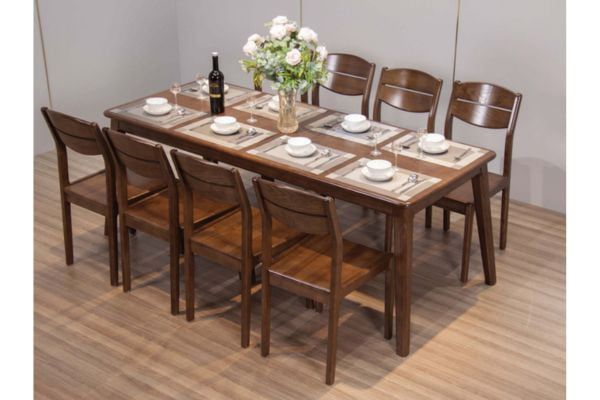 Bộ bàn ăn 8 ghế gỗ Sồi Malaysia mặt kính