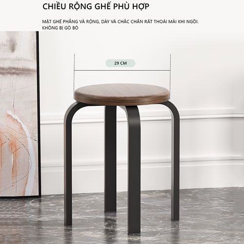 Thông tin sản phẩm ghế chân sắt mặt gỗ màu óc chó - GM104