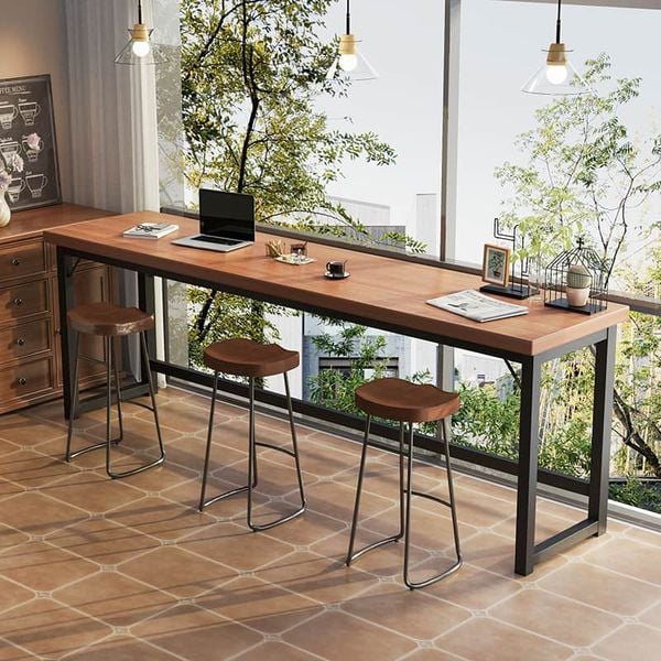 bàn làm việc dài khung đen vân gỗ óc chó gm205