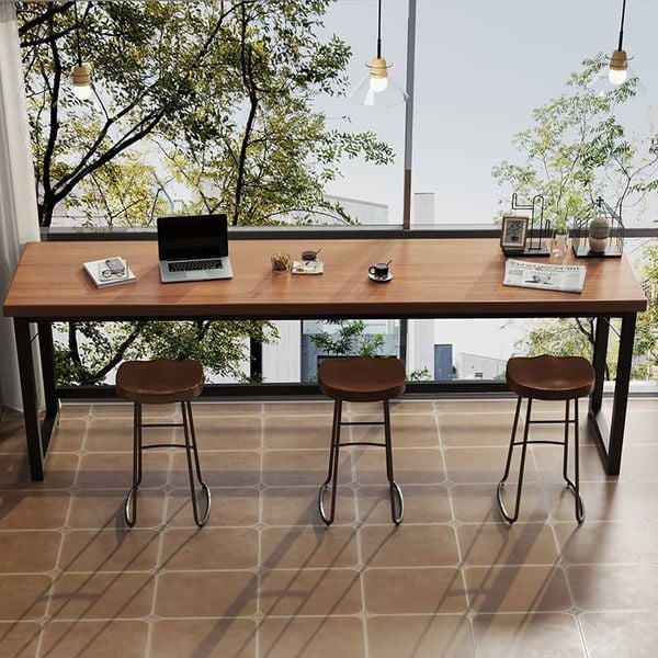 bàn làm việc dài khung đen vân gỗ óc chó gm205