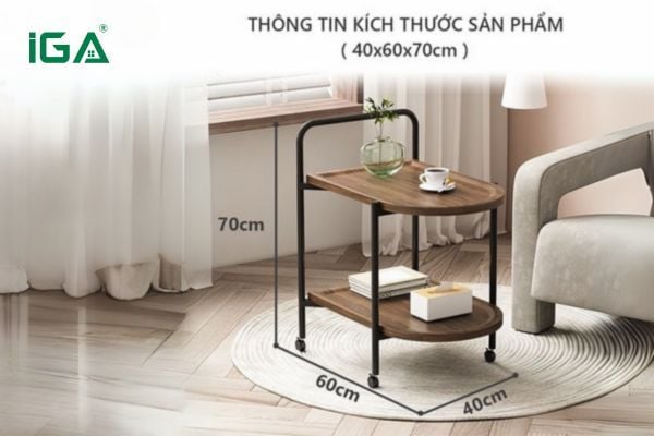 Hình ảnh minh họa kích thước chi tiết của bàn trà 2 tầng GM87