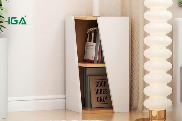 Kệ góc vân gỗ trắng GP395 thiết kế tối giản, hai tầng chắc chắn