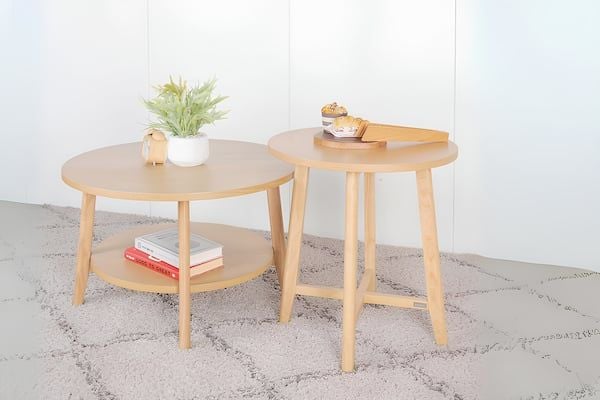 bàn trà gỗ 2 tầng mặt tròn