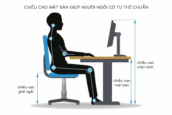 Đo chiều cao từ sàn đến khuỷu tay (gập 90 độ) để xác định chiều cao bàn lý tưởng