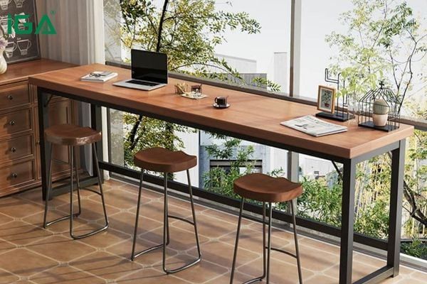 Bàn làm việc dài khung đen vân gỗ óc chó GM205 mang phong cách hiện đại