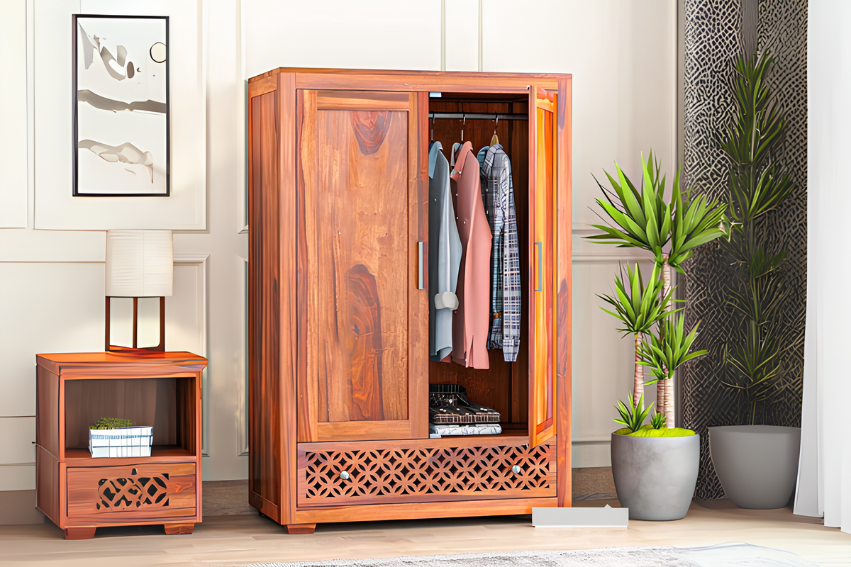Tủ quần áo gỗ tự nhiên 2 cánh cổ điển