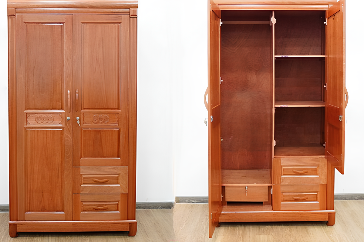 Tủ quần áo gỗ xoan đào 2 cánh cổ điển