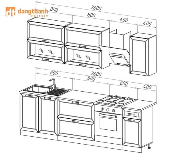 kích thước tủ bếp treo tường