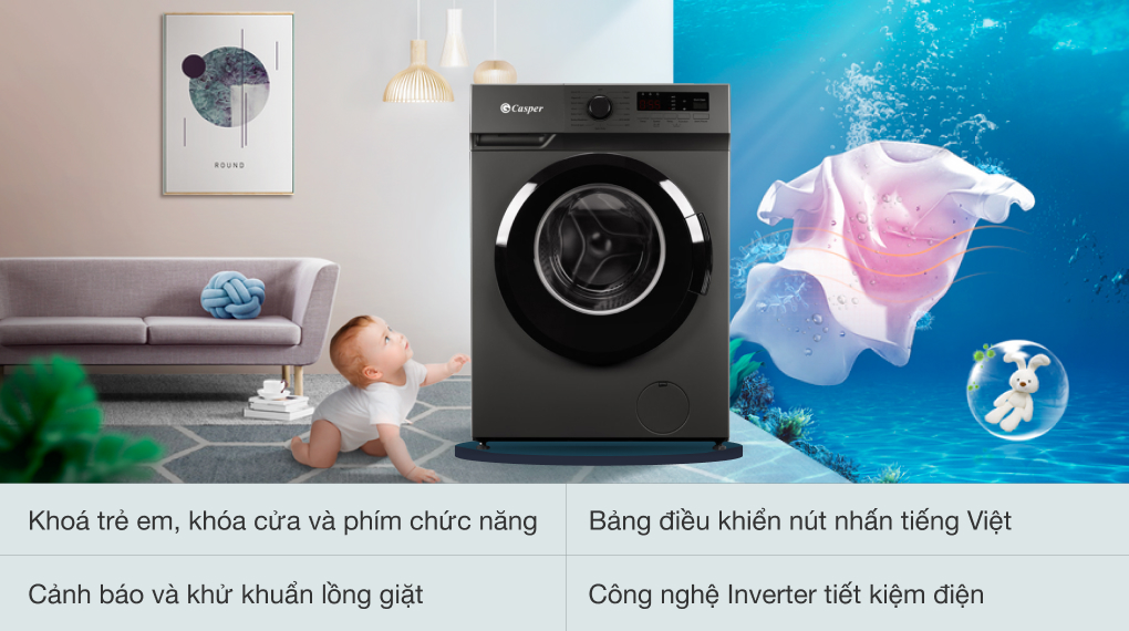 Vì sao nên mua máy giặt Casper inverter WF-105I140BWC 10,5 kg