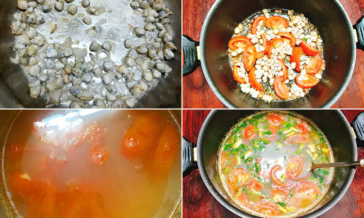 Cách nấu canh hến cà chua
