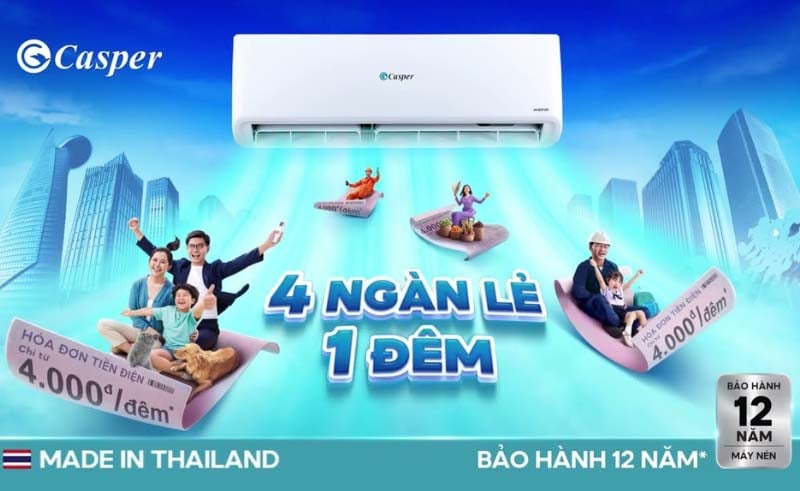 Điều hòa Casper Inverter tiết kiệm bao nhiêu tiền điện mỗi tháng
