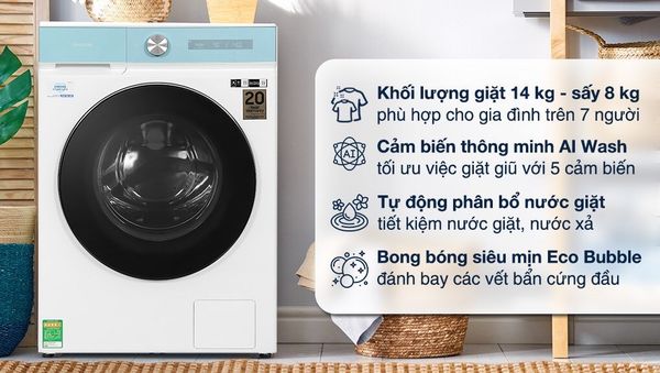 Máy giặt sấy Samsung WD14BB944DGM/SV có công nghệ EcoBubble riêng của Samsung