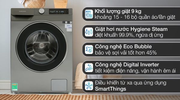 Máy giặt Samsung Inverter tiết kiệm đáng kể năng lượng và giúp bạn trả ít tiền cho nguồn nước hàng tháng.
