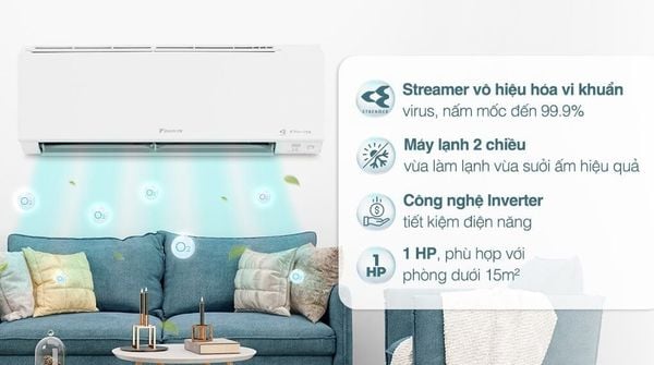 Daikin FTHF25VAVMV là dòng điều hòa hai chiều có thể hoạt động tốt ở cả hai chế độ sưởi ấm và làm lạnh vào mùa hè và làm lạnh vào mùa đông