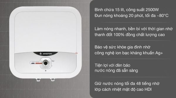 Bình nóng lạnh Slim3 15 RS được làm từ chất liệu tốt và chịu được áp lực cao