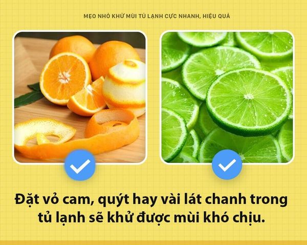 Cách khử mùi tủ lạnh bằng chanh Sử Dụng Vỏ Cam, Vỏ Quýt