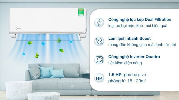 Điều hòa Midea MSAGA-13CRDN8 nhanh chóng làm giảm thời gian và làm mát không gian sống.
