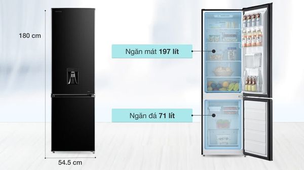 Tủ lạnh Toshiba GR-R334WE-PMV(30)-BS có tông màu đen bóng sang trọng và mặt kính cường lực chống bám vân tay