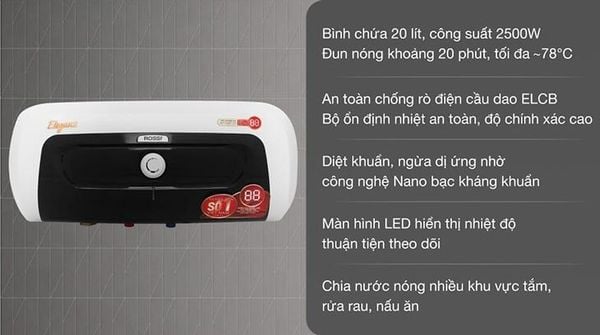 Bình nóng lạnh Rpo 15SQ có bộ chống giật ELCB tích hợp, giúp ngăn ngừa rò rỉ điện và bảo vệ người dùng khỏi tai nạn điện.