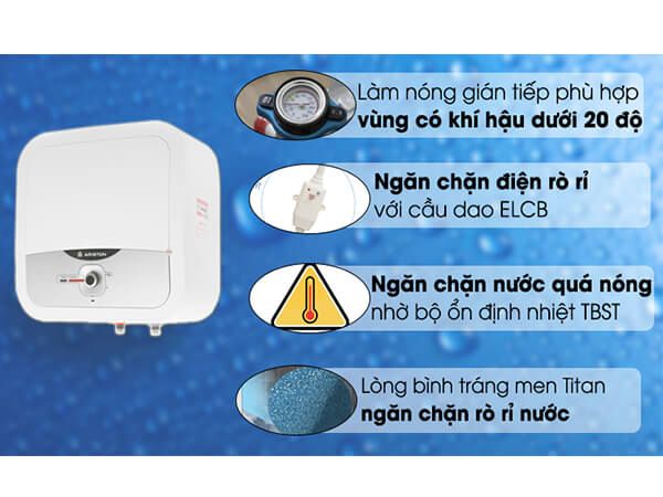 Bình nóng lạnh Ariston 20 lít ANDRIS2 30RS vuông có nhiều công nghệ tiên tiến, đảm bảo an toàn và tiết kiệm điện