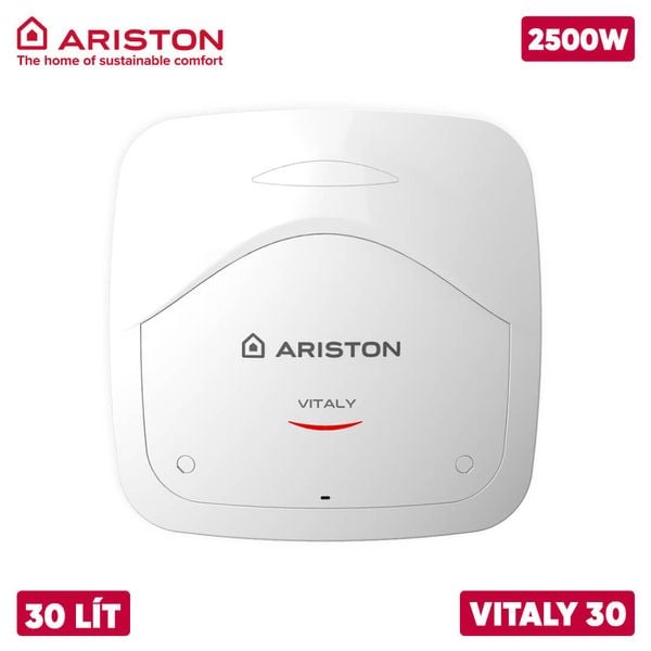 Bình nóng lạnh Ariston 30L Vitaly 30, với thiết kế hình vuông hiện đại, có thể được sử dụng trong nhiều không gian nội thất.