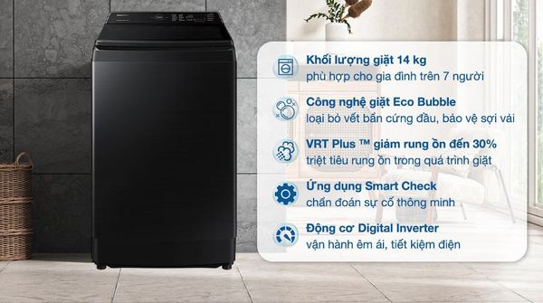 Samsung WD14BB944DGM/SV có công nghệ giặt thông minh, tối ưu hiệu quả với cảm biến thông minh đo khối lượng