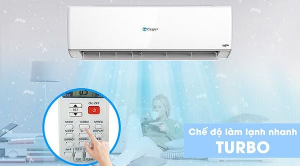 Chiếc điều hòa Casper có chế độ Turbo, là chế độ làm lạnh nhanh nhằm giảm nhiệt độ phòng trong thời gian ngắn nhất