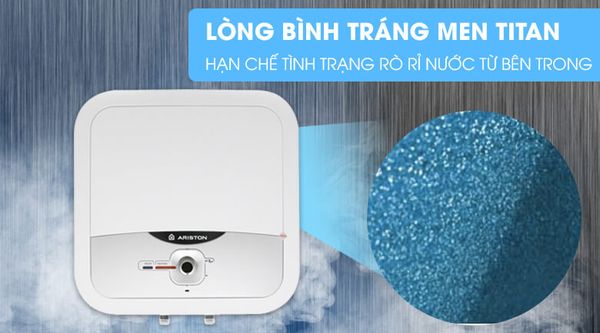 Ariston có Thiết kế tráng men Titan giúp bình chứa không bị ăn mòn hoặc bám cặn.