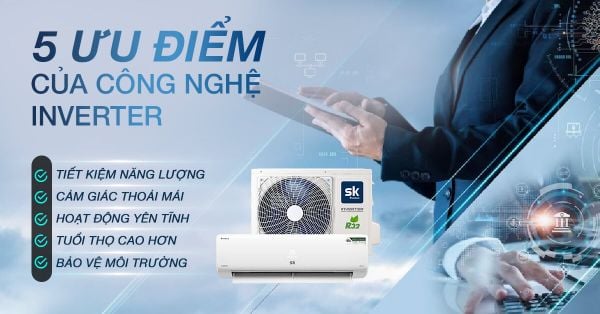 Điều hòa biến tần sử dụng công nghệ biến tần để kiểm soát tốc độ quay của máy nén.