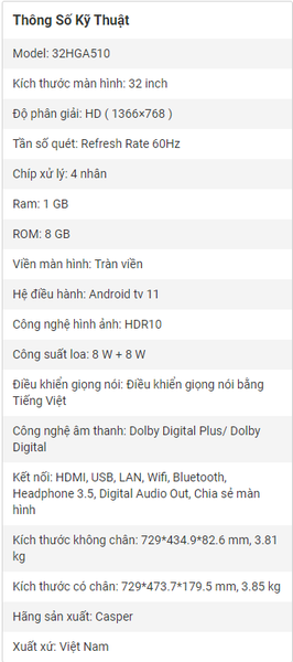 Smart Tivi Casper 32 Inch HD 32HGA510 đa năng