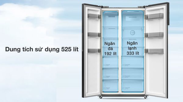 Tủ lạnh Hitachi HRSN9552ĐXVN có hai cánh truyền thống nhưng vẫn tinh tế và hiện đại.