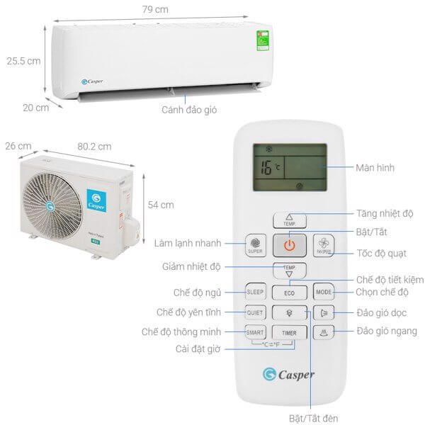 Điều hòa Casper 12000BTU có công nghệ tiết kiệm điện hiện đại và khả năng làm lạnh nhanh.