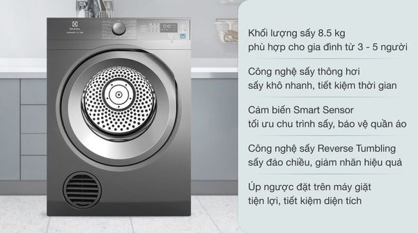 Electrolux 8.5kg EDV854N3SB có giao diện điều khiển thân thiện với người dùng