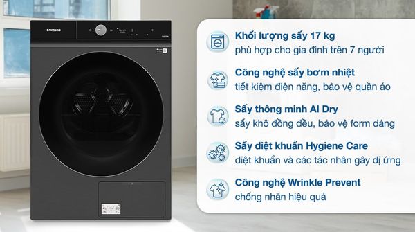 Máy sấy quần áo Samsung DV17B9750CV/SV là sự lựa chọn hoàn hảo cho những gia đình hiện đại