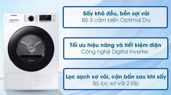 Máy sấy bơm nhiệt Samsung 9kg DV90TA240AE/SV tiện ích