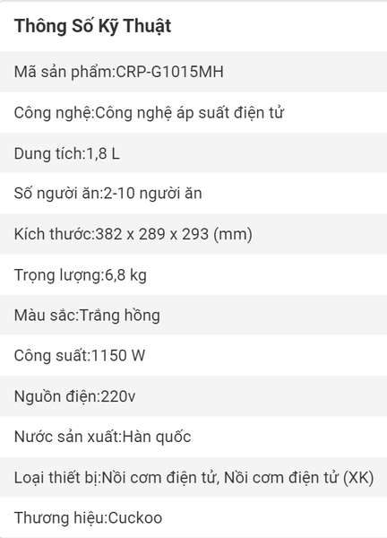 Nồi Cơm Điện Tử Cuckoo nấu cơm nhanh hiện đại