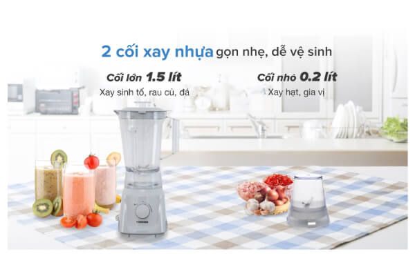 Máy xay sinh tố Toshiba MX-60T(H)- 2 cối xay tiện lợi
