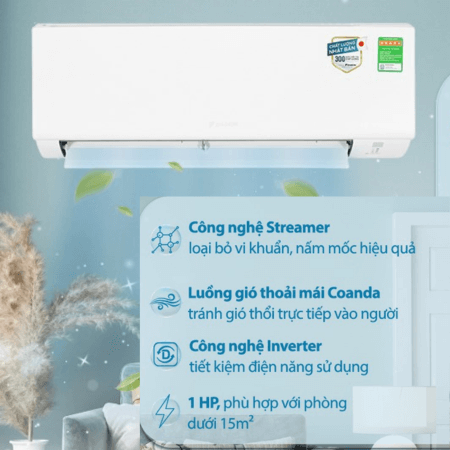Thiết kế tinh tế và thanh lịch của Daikin FTKB25YVMV phù hợp với nhiều phong cách nội thất.