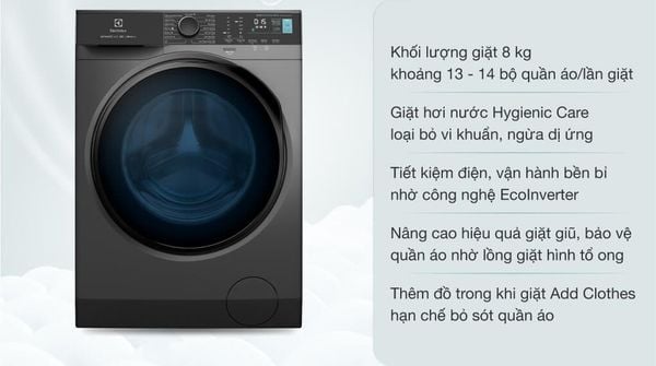 Máy giặt Electrolux inverter 8Kg cửa ngang EWF8024P5SB Dung Tích Phù Hợp 8Kg