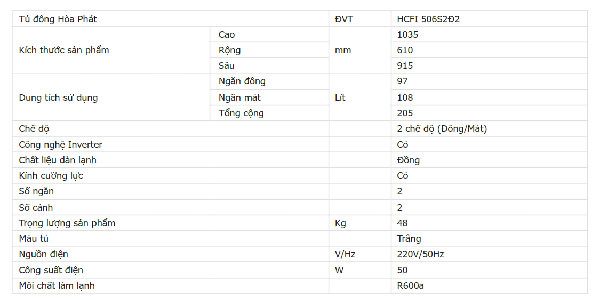 Thống số kỹ thuật Tủ đông Funiki inverter 2 ngăn 2 cánh 205l HCFI 506S2Ð2