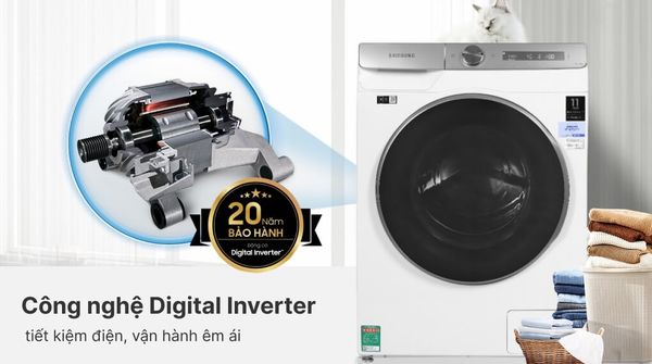 Máy giặt Samsung WW10TP44DSH/SV trang bị động cơ Digital Inverter, có khả năng vận hành mạnh mẽ nhưng vẫn đảm bảo tiết kiệm điện năng và tuổi thọ cao.