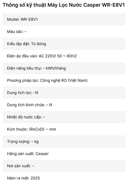 Máy Lọc Nước Casper WR-E8V1 những lưu í