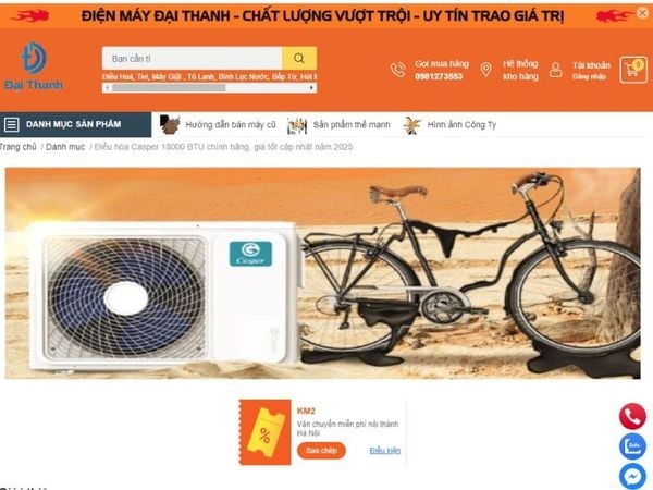 Truy cập website Đại Thanh để tìm kiếm điều hòa Casper 18000 BTU phù hợp nhất với bạn