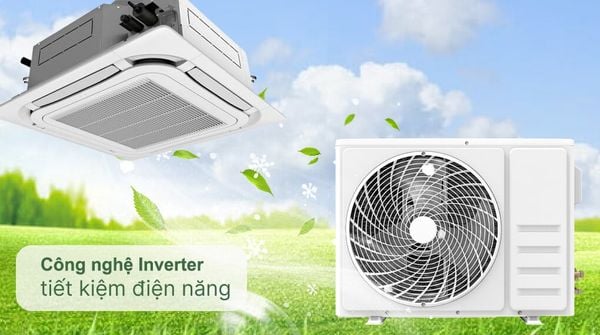 Công suất lớn và hệ thống phân phối gió bốn hướng cho phép điều hòa âm trần cassette làm mát đều khắp không gian.