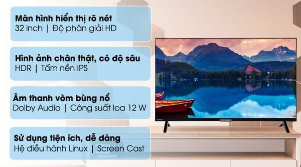 Smart Tivi Casper 32 Inch HD 32HX6200 hiện đại