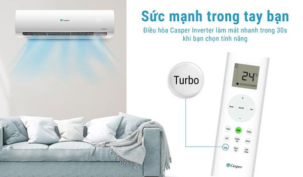 Điều hòa Casper 12000BTU vượt trội về hiệu suất làm lạnh nhờ công nghệ hiện đại và động cơ mạnh mẽ
