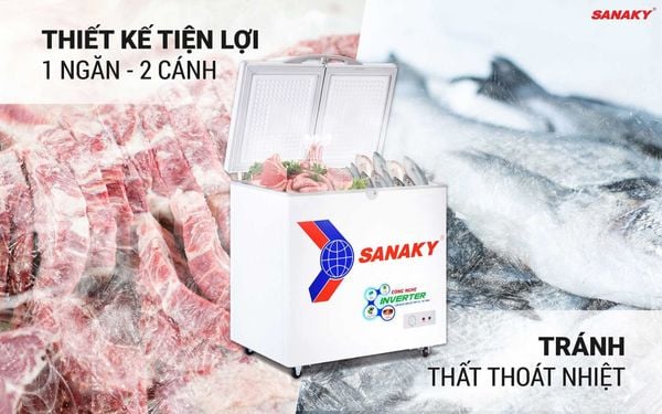 Tủ đông Sanaky VH-2599A3 có công nghệ làm lạnh nhanh giúp thực phẩm được bảo quản ở nhiệt độ tốt nhất ngay khi mở.