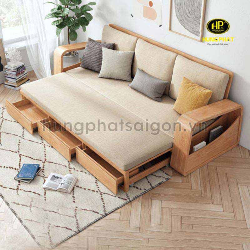 mẫu sofa giường kéo gỗ sồi G-08S