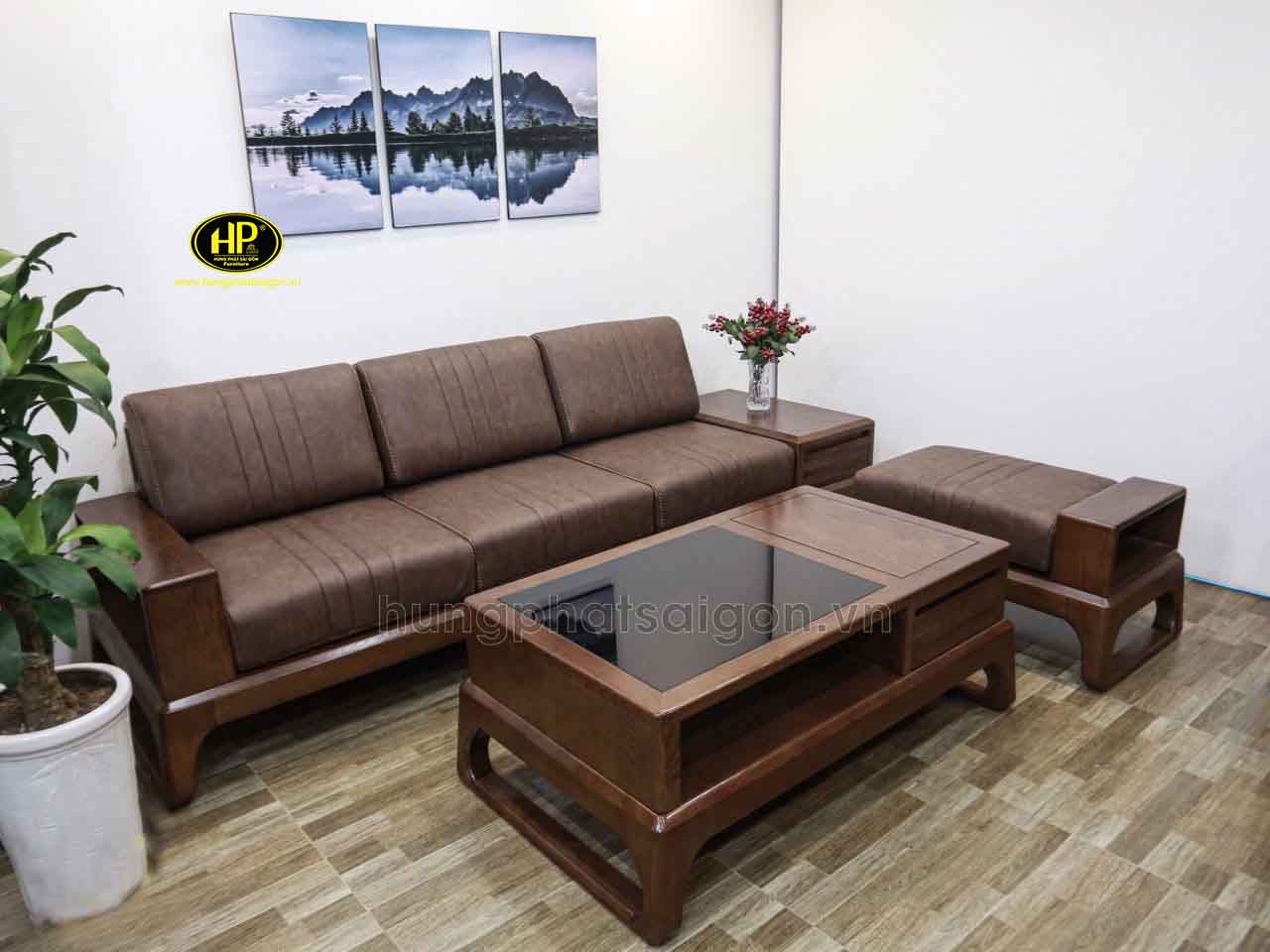 sofa gỗ sồi nga hs-23